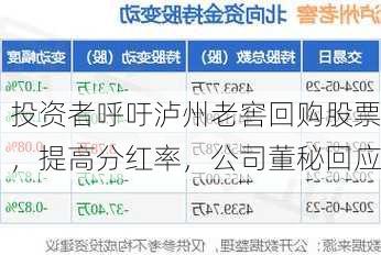 投资者呼吁泸州老窖回购股票，提高分红率，公司董秘回应