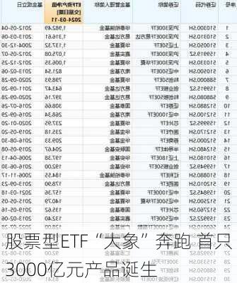 股票型ETF“大象”奔跑 首只3000亿元产品诞生