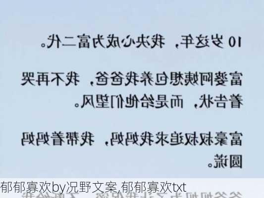 郁郁寡欢by况野文案,郁郁寡欢txt