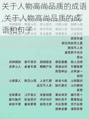 关于人物高尚品质的成语,关于人物高尚品质的成语和句子