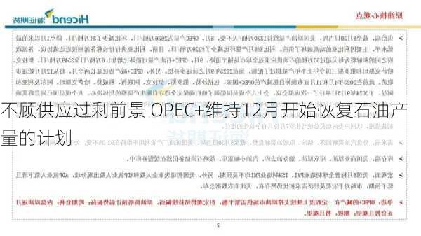 不顾供应过剩前景 OPEC+维持12月开始恢复石油产量的计划