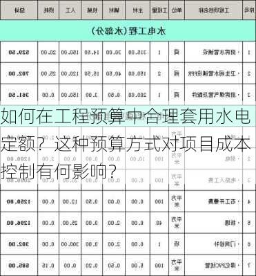 如何在工程预算中合理套用水电定额？这种预算方式对项目成本控制有何影响？