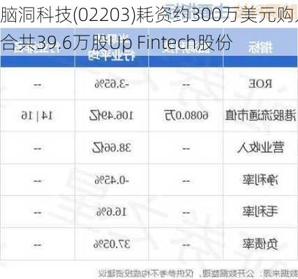 脑洞科技(02203)耗资约300万美元购入合共39.6万股Up Fintech股份