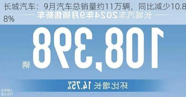 长城汽车：9月汽车总销量约11万辆，同比减少10.88%