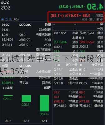 第九城市盘中异动 下午盘股价大跌5.35%