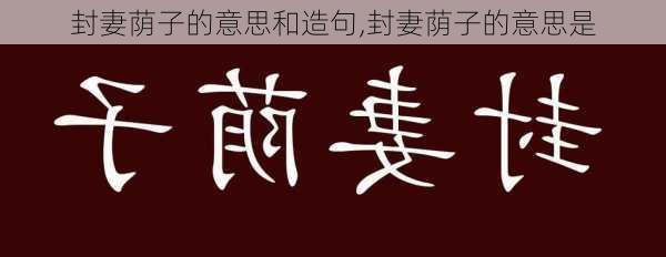 封妻荫子的意思和造句,封妻荫子的意思是