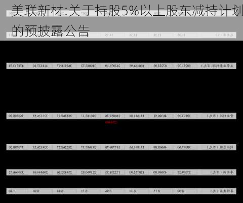 美联新材:关于持股5%以上股东减持计划的预披露公告