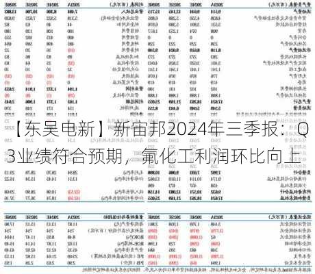 【东吴电新】新宙邦2024年三季报：Q3业绩符合预期，氟化工利润环比向上