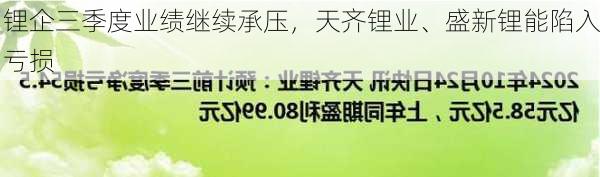 锂企三季度业绩继续承压，天齐锂业、盛新锂能陷入亏损