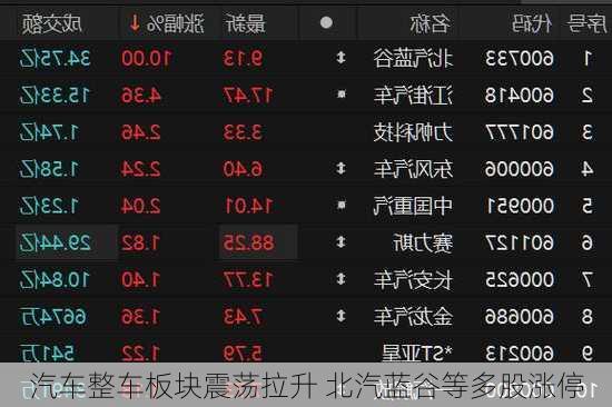 汽车整车板块震荡拉升 北汽蓝谷等多股涨停