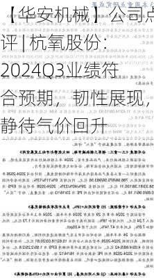 【华安机械】公司点评 | 杭氧股份：2024Q3业绩符合预期，韧性展现，静待气价回升