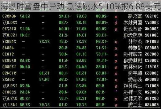 海恩时富盘中异动 急速跳水5.10%报6.88美元