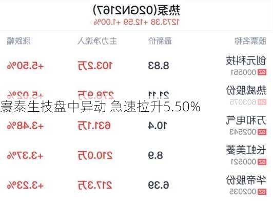 寰泰生技盘中异动 急速拉升5.50%