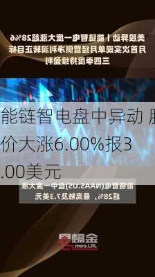 能链智电盘中异动 股价大涨6.00%报3.00美元