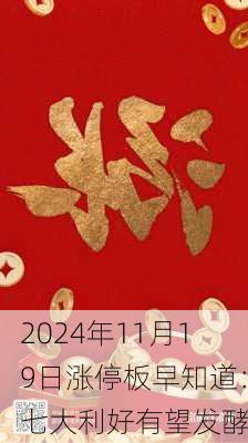 2024年11月19日涨停板早知道：七大利好有望发酵