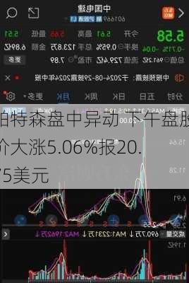 帕特森盘中异动 下午盘股价大涨5.06%报20.75美元