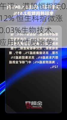 午评：港股恒指跌0.12% 恒生科指微涨0.03%生物技术、应用软件股强势