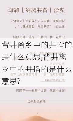 背井离乡中的井指的是什么意思,背井离乡中的井指的是什么意思?